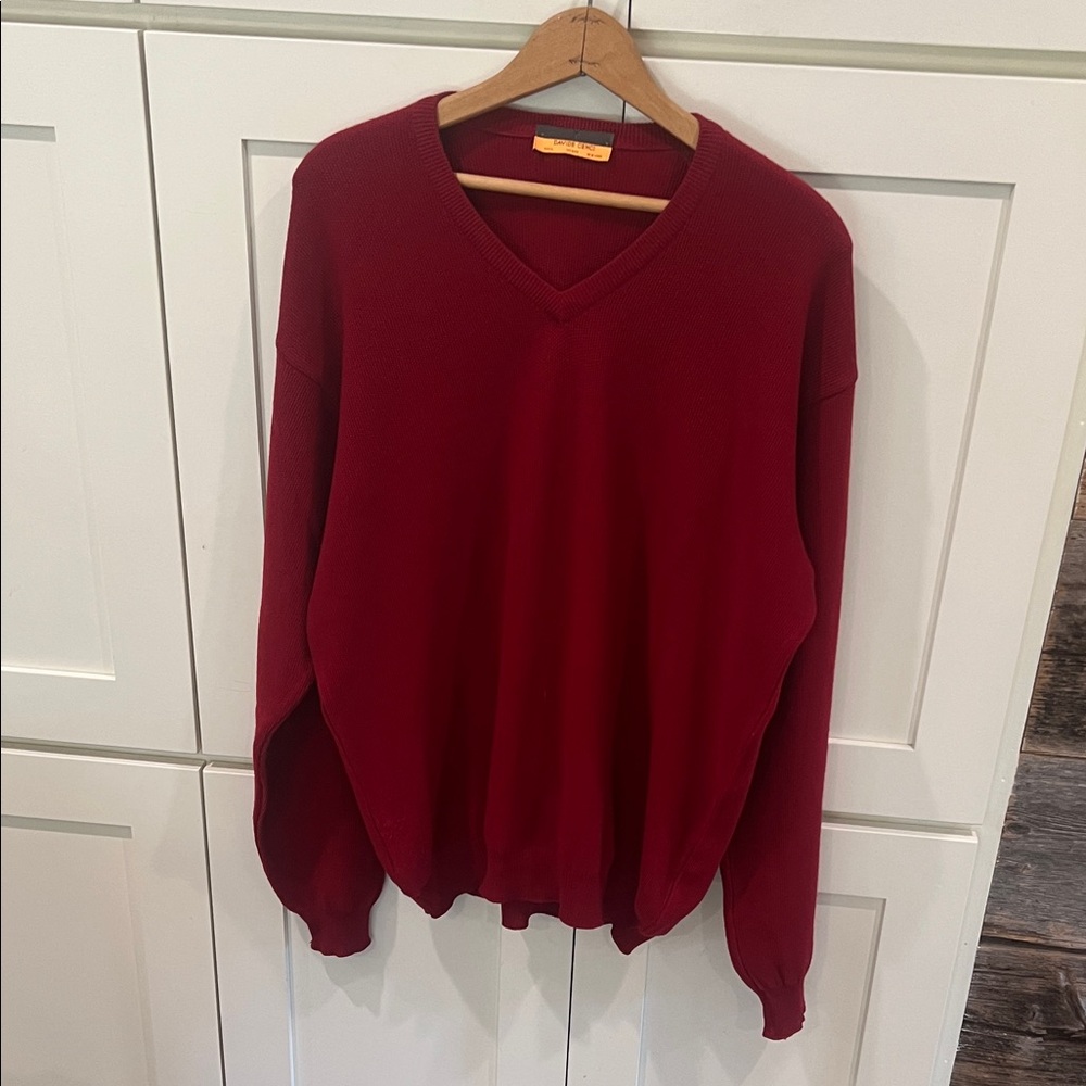 Davide Cenci Men's Red Wool Italian V-Neck Sweater